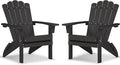 Folding HDPE Adirondack Chair Set of 2, Weather-Resistant Patio Chair with Wide Armrests & High Backrest, Fire Pit Chair for Garden, Backyard, Porch - Black