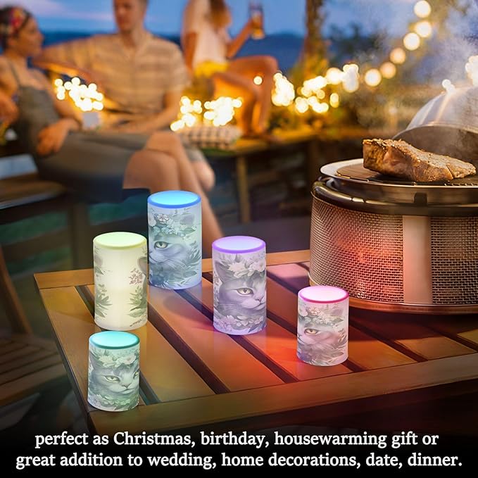 Flickering Flameless Candles, Cat Head Flowers LED Candles with Remote Timer, Set of 2 Battery Operated Candle for Valentine Wedding Birthday