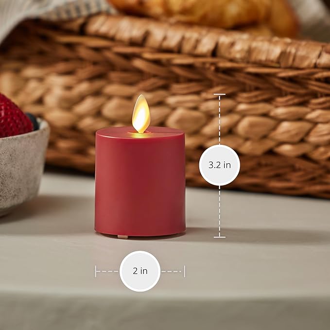 Luminara Outdoor Votive Flameless LED Candle, Cherry Red 2" x 3.2", Moving Flame Battery Operated Timer Remote Ready IPX4 Matte Plastic Finish