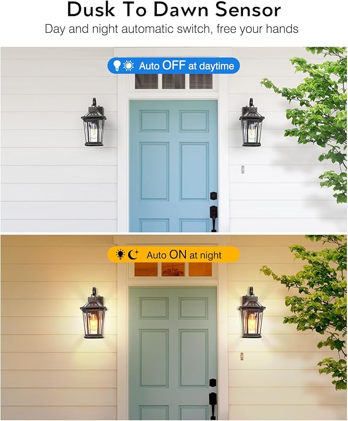 VIANIS Dusk to Dawn Outdoor Wall Lighting, Black Waterproof Exterior Lighting Fixtures for House, 100% Anti-Rust Aluminum Modern Outside Coach Light Fixture Wall Mount for Porch, Garage, Front Door