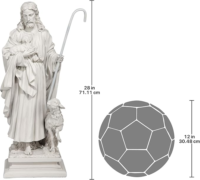 Design Toscano EU1785 Jesus The Good Shepherd Religious Garden Statue, 12 Inches Wide, 8 Inches Deep, 28 Inches High, Antique Stone Finish