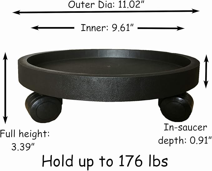 2 Pack of 11 Inch Heavy Duty Plant Caddy with Wheels,Rolling Plant Stand Pot Trolley,Wheeled Planter Saucer Tray,Potted Flower Mover Dolly with Casters Round Coaster for Indoor Outdoor