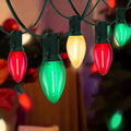 C7 LED Christmas Lights Outdoor, 25FT Clear Red Green and Frosted White Christmas String Lights with 27 LED Energy-Efficient Bulbs, Hanging Christmas Decorations Lights for Party Patio Garden Yard