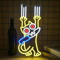 Cat Kinfe Neon Sign Dimmable Cute Cat Led Signs for Wall Decor LED USB Powered Animal Neon Light Sign for Bedroom Coffee Restaurant Kitchen Decoration Birthday Gifts