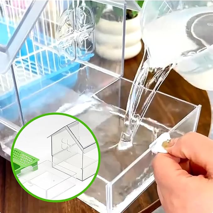 Ziveseller/Sowhathow Pull-Out External Parrot Feeder, Parrot Feeder Parakeet House Bird Bath Transparent Dish Water, Hanging Wild Bird Seed with Squirrel Proof Tray (Green)