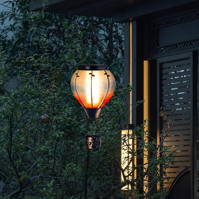 Starsoul Blue Hot Air Balloon Solar Lantern Glass Solar Hot Air Balloon Flickering Flame Hanging Garden Light Waterproof Solar Lamp Hot Air Balloon Garden Yard Farmhouse Decor