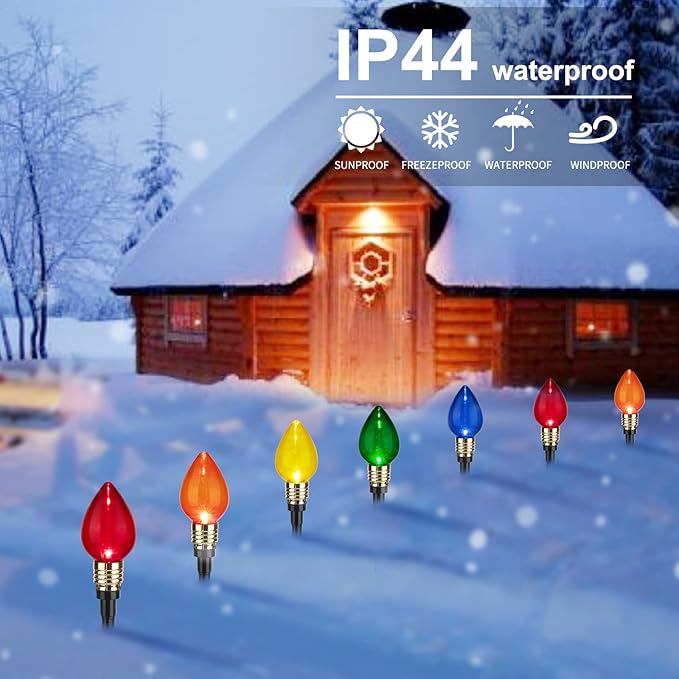 C9 Christmas Pathway Lights Outdoor-17.4 Ft 10 Lights C9 Walkway Lights Waterproof for Ground Sidewalk Driveway Yard Outdoor Christmas Decorations