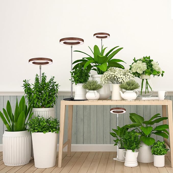 yadoker 144 LEDs Plant Grow Light for Indoor Plant,Aluminum Walnut Wood Grain Desk LED Grow Light, Height Adjustable,6.3" Aluminum Housing,Automatic Timer with 8/12/16 Hours,10-Level Brightnes