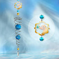 FONMY Dog Gazing Ball Spiral Tail Wind Spinner Sun Catcher Rainbow Maker Silver Double-Spiral W/Blue K9 Crystal Ball Tree Hanging Ornament Indoor Outdoor Garden Decor. -19.5inch H