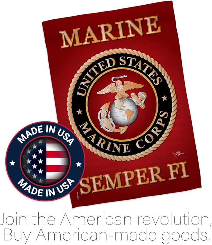 Breeze Decor HS108057-BO-02 Marine Corps Americana Military Decorative Vertical Set, House Flag 28" x 40", Thick Fabric