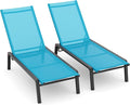 Patio Chaise Lounge Set of 2 with 4 Adjustable Backrest, Foldable Aluminum Chaise Lounge Chair Recliner for Outdoor, Poolside, Sun Tanning Blue