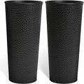 KOL 28" H. Tall Metal Cone Planters with Inside Pots 2-Pack, Black Hand-Hammered Large Decor Planter for Deck, Patio, Porch - Handcrafted Flower Pot - with Water Level Indicator - Indoor Outdoor Use