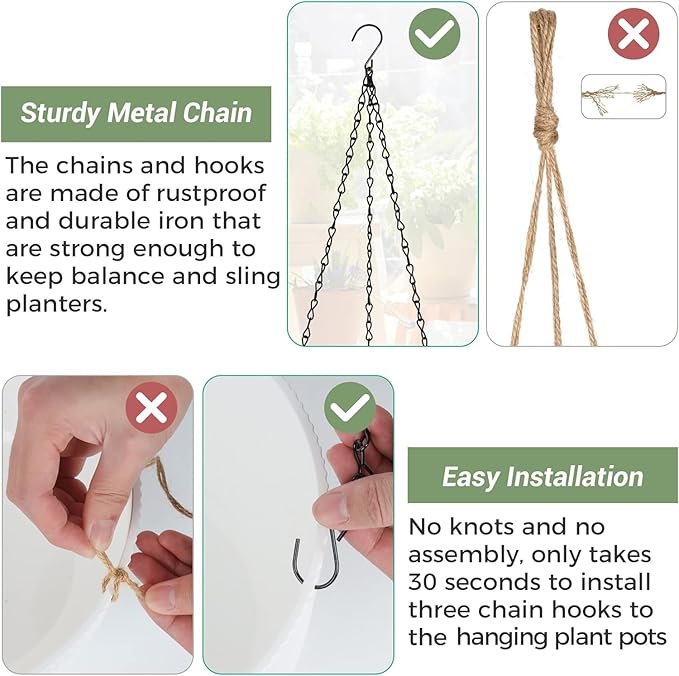 T4U 8 Inch Hanging Planters for Indoor Outdoor Plants, Self Watering Hanging Pot Pack of 2, Hanging Pots with Drainage Hole & Plug & Chain with 3 Hooks for Garden Home Decor, Blue