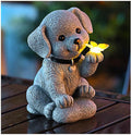 MeritMode Solar Dog Garden Statue with Butterfly Lights - Waterproof Outdoor Statue Decor for Patio, Lawn, Balcony, for Mom, Grandma, Women on Mother’s Day, Father’s Day, Housewarming