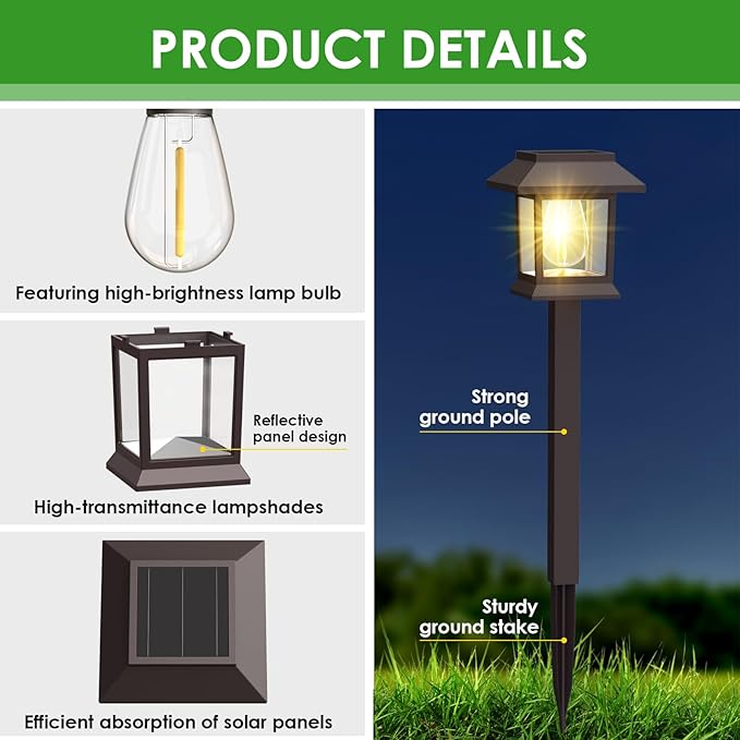 Solar Pathway Lights Outdoor, 12 Pack Upgraded LED Waterproof Solar Outdoor Lights, Outside Driveway Garden Landscape Walkway Path Yard Lawn Decor