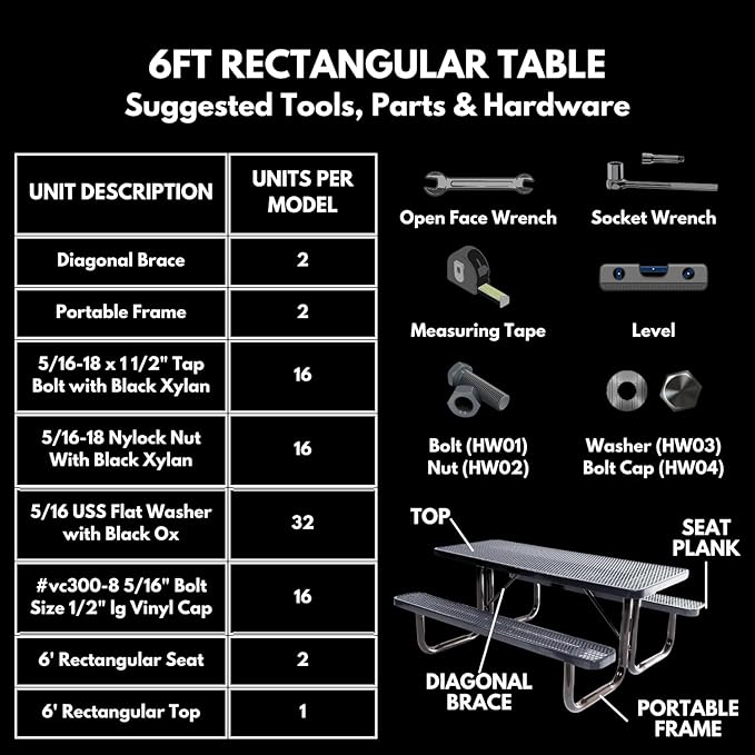 Coated Outdoor Furniture Heavy-Duty Portable Outdoor Picnic Table, Thermoplastic Coated Punched Steel Commercial-Grade Patio Dining Furniture Made in America (6ft Rectangular, Red)