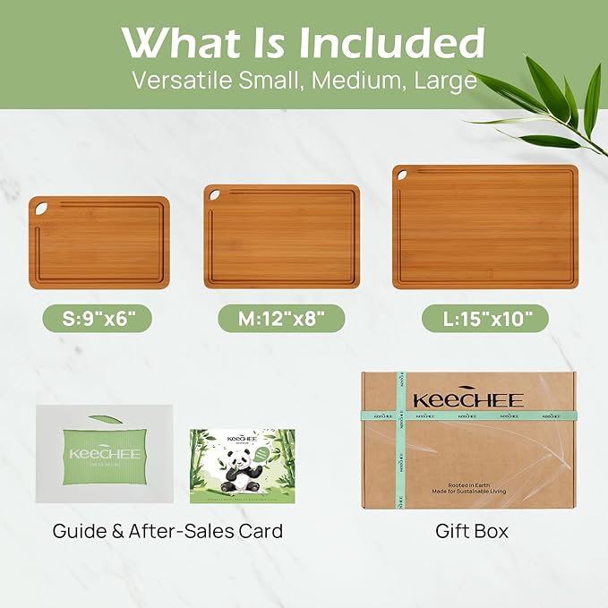 Bamboo Cutting Board, Durable Wood Cutting Boards for Kitchen with Deep Juice Grooves & Built-in Handles, Ideal Charcuterie & Chopping for Meat, Vegetables and Fruits Ideas Kitchen Gift for Home Cooks