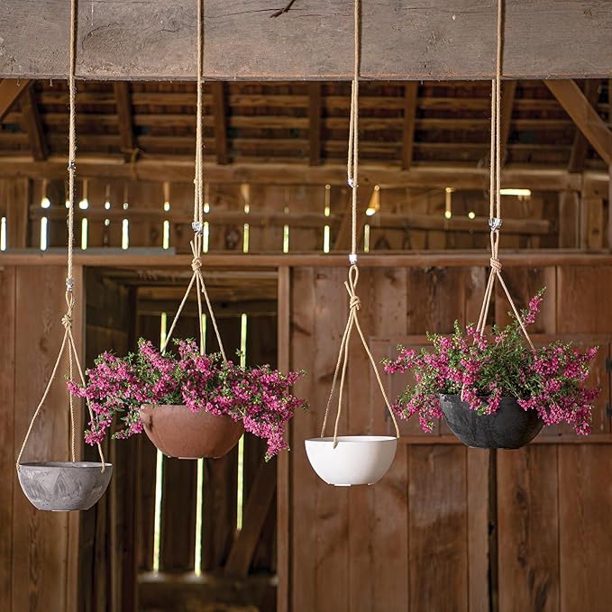 Root & Vessel Self Watering Hanging Planter for Indoor or Outdoor Plants, Unique Marbled Hanging Basket Made of Eco-Friendly Blend of Stone & Plastic, White, 10"
