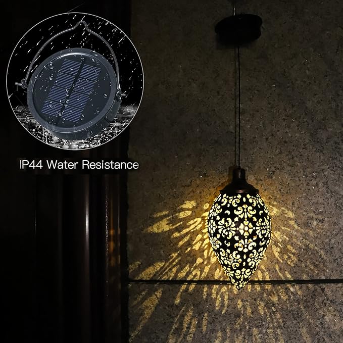 Hanging Solar Lights Solar Lantern LED Garden Lights Metal Lamp Waterproof for Outdoor Hanging Decor (2 Pack)