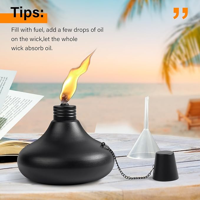 Upgraded Tabletop Torches Set of 6, 24oz Citronella Candles for Outdoor, Metal Table Top Torches for Outside, Refillable Torch Lanterns for Patio, Yard, Deck, Garden, Party