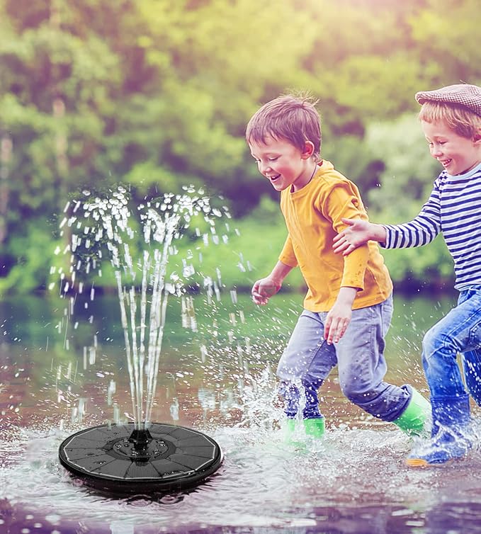 Solar Fountain Glass Panel with 2200 mah Battery, 3.5W Floating Solar Water Fountain with 4 Fixed Rods, Solar Fountain Pump for Bird Bath, Garden, Pond, Pool, Outdoor-White Lights