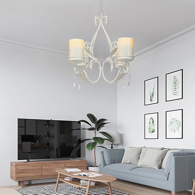 3 in 1 Lighting Chandelier, Metal Wall Sconce Set of 2, Table Centerpiece for Indoor or Outdoor, Chain and Candles Included, White