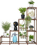XXXFLOWER Plant Stand Indoor Outdoor Wood Plant Shelf for Multiple Plants ，Large Plant Rack for Window Garden Balcony Patio Porch Living Room (Brown-8 Potted)