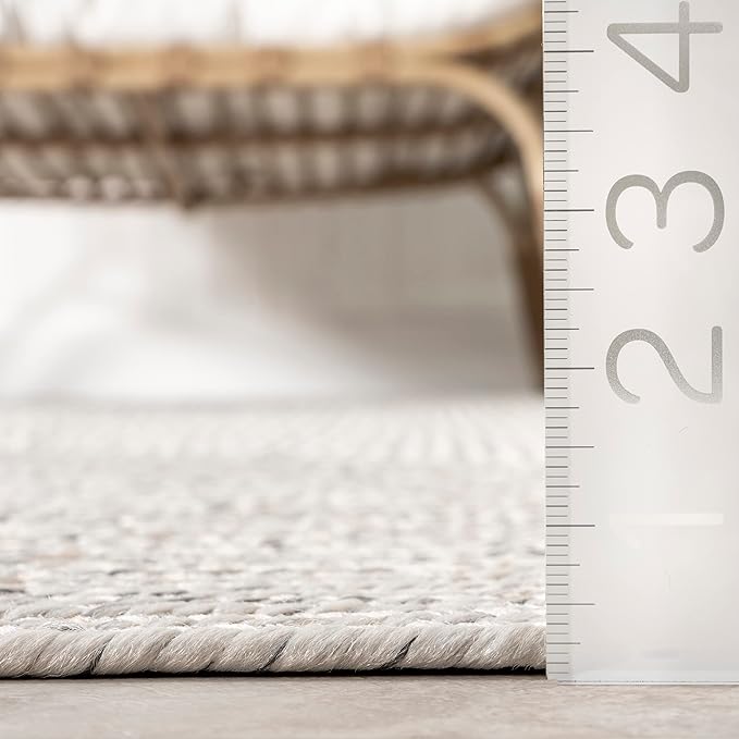 nuLOOM 2' x 8' Solid Hand Braided Indoor/Outdoor Area Rug, Pet-Friendly, High Traffic, Weather Resistant, for Patio, Balcony, Bedroom, Living, Dining Room, Wynn Ivory