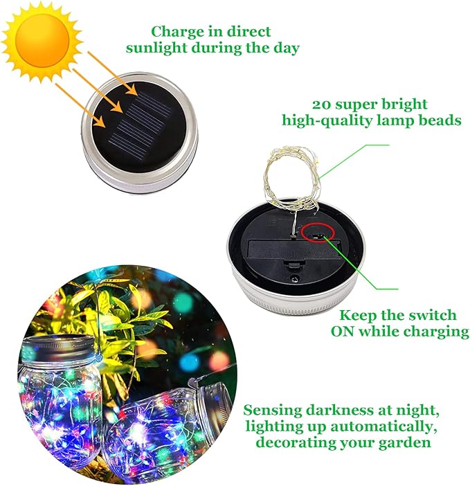 Hanging Solar Mason Jar Lights,ZQX 4 Pack 20 Led String Hanging Mason Jar Lanterns for Outdoor,Great Decor Light for Outside Patio Garden Yard Fence Wedding Table,Hangers and Jars Included（Multicolor）