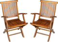 TeakCraft Teak Folding Arm Chair - 2 Piece Foldable Chairs Set - Fully Assembled - Solid Wooden Outdoor, Indoor- Wood Dining Room, Kitchen, Patio, Bistro Chairs, The Mille