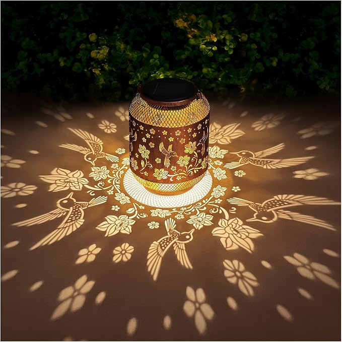 2 Pack Hummingbirds Solar Lanterns Outdoor Waterproof Garden Decor Birthday Gifts for Women Mom Grandma, Hanging Solar Lights Metal Lantern Decoration Outside for Yard, Patio, Backyard, Porch
