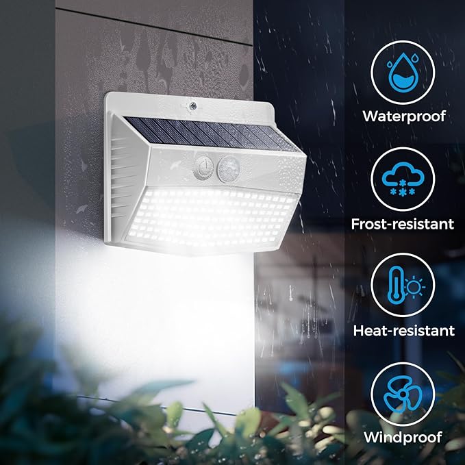 [2 Packs] Solar Lights Outdoor Motion Sensor, Solar Security Lights with 3 Lighting Modes Solar Wall Lights Waterproof Solar Powered Lights for Garden Fence Yard Deck, White