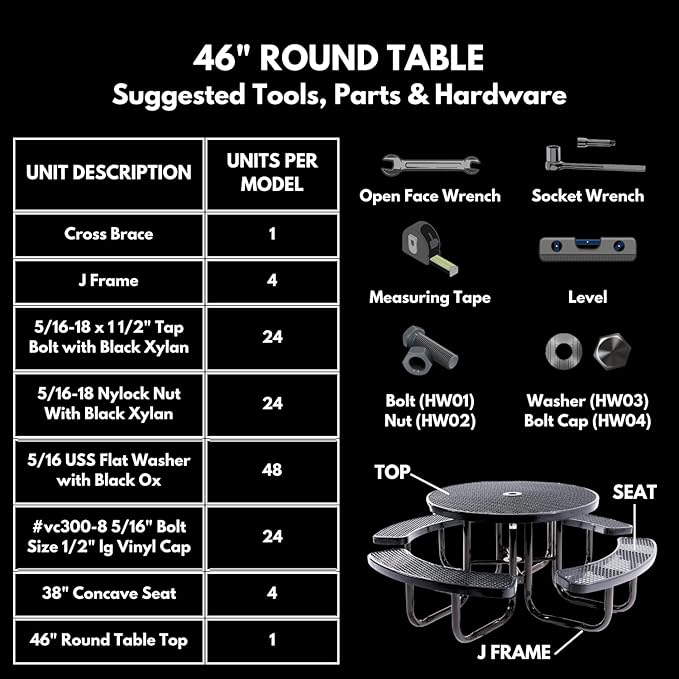 Heavy-Duty Portable Outdoor Kids Table with Umbrella Hole, Punched Steel Kids Picnic Table, Commercial-Grade, Made in America (46 in, Round, Childrens, Textured Copper)