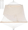 ANOW Outdoor Rope Hammock with Spreader Bars, Heavy Duty Hammock with Pad for Outdoors, 450 LBS Weight Capacity, Cream