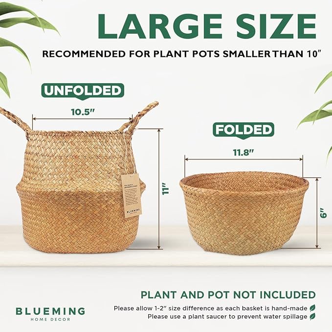 Plant Basket – Large Wicker Indoor Planter for Artificial Olive Tree Pot, 9-10 Inch Woven Baskets for Faux House Plants (Original, Large)