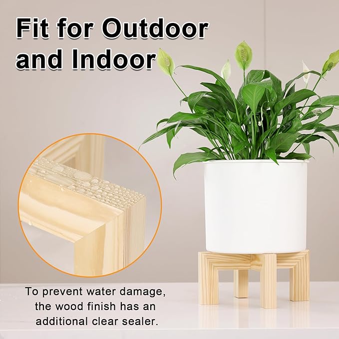 Plant Stand, Indoor/Outdoor Wood Plant Holder, Single Flower Pot Stand, Sturdy Planter Stand, Fit 5-15 Inch Pots