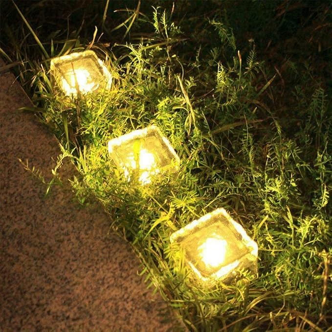 Solar Outdoor Ice Cube Lights for Garden Decoration, 2.8 ”x 2.8” Frosted Acrylic Brick Waterproof Solar Landscape Lights for Tabletop Yard Patio Pathway Decor (Warm White) (8 Pieces)