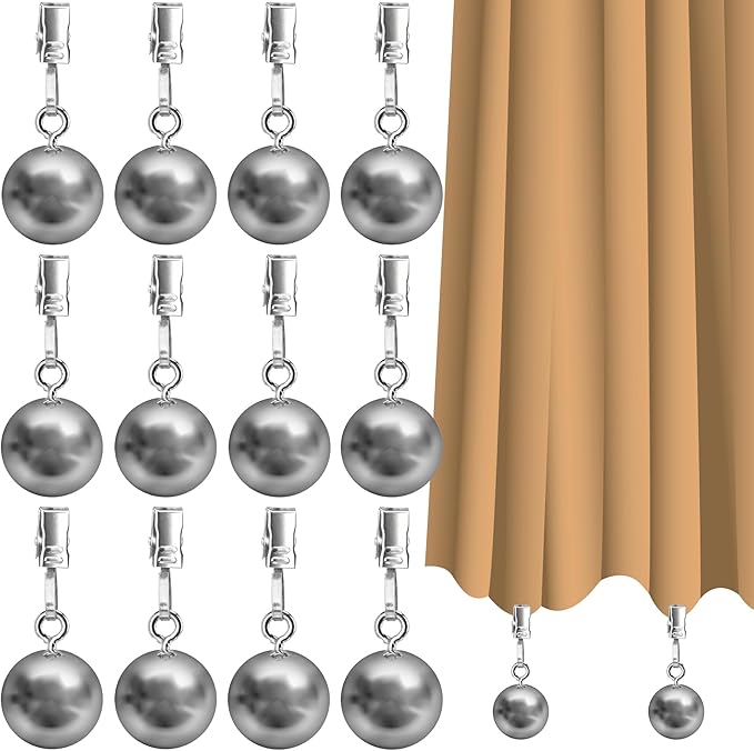 12 Pack Heavy Duty Curtain Weights for Outdoor Indoor, Stainless Steel Drapery Clips Keepping Curtain Panel Straight, Keep Shower Curtains from Waving, Weigh Down Sun Curtain Tablecloth Garden Flag