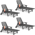 Lounge Chair Outdoor Set of 4 with Wheels, Adjustable 6-Position Chaise Lounge Outdoor, Patio Lounge Chair for Poolside Backyard, Grey