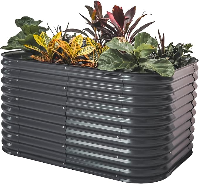 Vego garden 32" Extra Tall Raised Garden Bed Kits, 6 in 1 Modular Raised Planter Box for Vegetables Flowers Fruits Oval Metal Raised Garden Bed- Modern Gray
