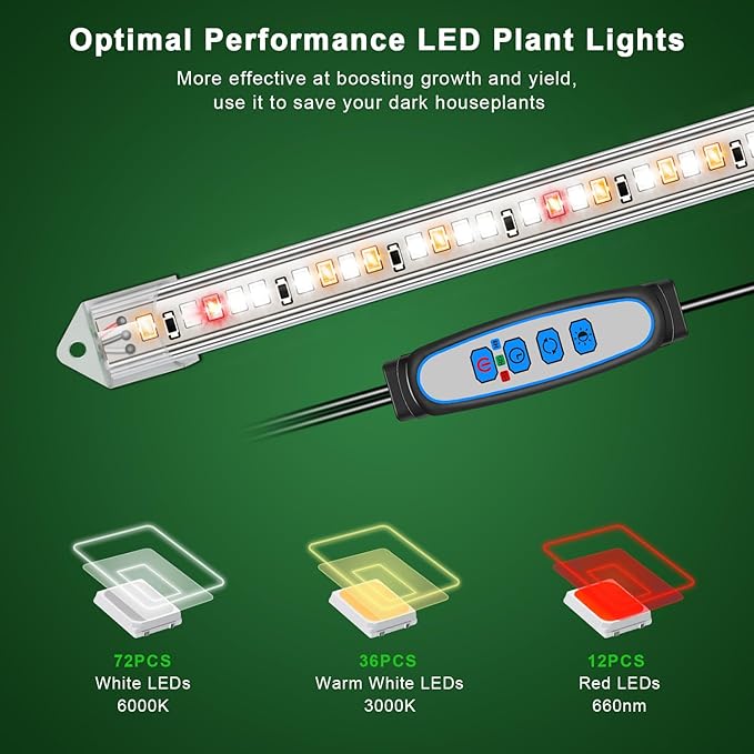 16" Plant Grow Light Strips, 120 LEDs Grow Lights for Indoor Plants Full Spectrum with Upgrade Timer 6/12/16 Hrs, 5 Dimmable Levels, 2 Pack Sunlike Grow Lamp for Hydroponics Succulent