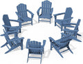 KINGYES HDPE Adirondack Chair, Classic All-Weather Adirondack Chairs Set of 8, Outdoor Patio Adirondack Chair for Deck Lawn fire Pit, Navy