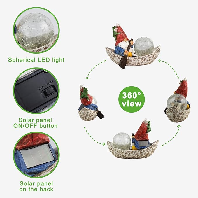 Garden Gnome Statue,Solar Gnomes Figurine,Outdoor Gnome Decor,Gnomes Decorations for Yard with Solar Light,Gnome Sculptures for Patio Lawn Ornaments