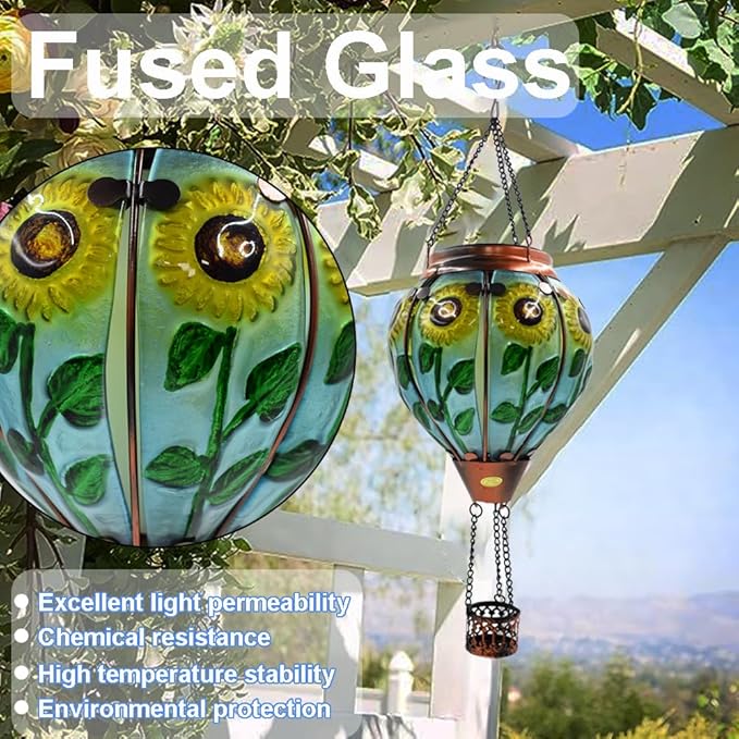 Hot Air Balloon Solar Lantern with Flickering Flame Hanging Solar Lanterns Outdoor Lights Waterproof Lanterns Decorative Garden Patio Yard Party Decor Sunflower