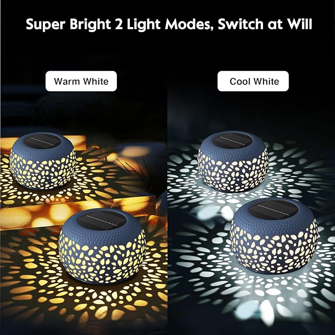 Solar Lantern Garden Patio Decor: 4 Pack White Solar Lanterns Outdoor Waterproof, Solar Lights Outdoor for Table Balcony Deck Pathway Porch Yard Decorations, Outside Hollow Out Metal LED Solar Lantern