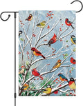 Louise Maelys Welcome Christmas Garden Flag 12x18 Double Sided, Small Burlap Tree Cardinal Birds Xmas Outside Outdoor House Yard Decor