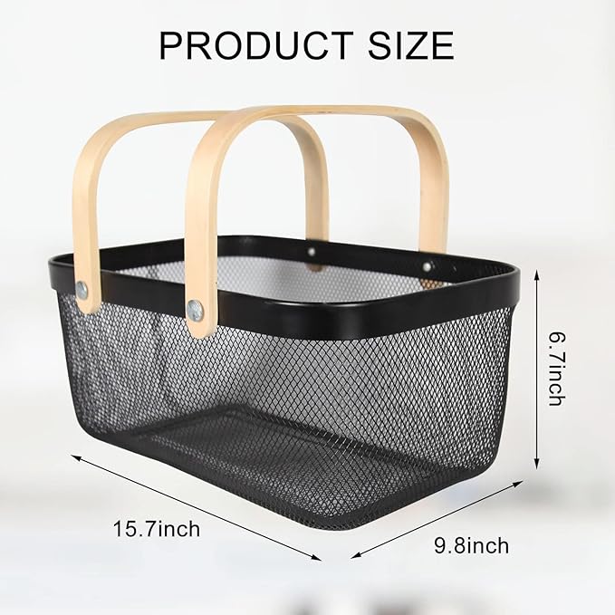 Garden Harvest Basket,Delicate Harvest Basket for Garden Vegetables,Practical Metal Mesh Wire Basket with Handle Suitable for Bathroom,Cabinet,Kitchen(Black)