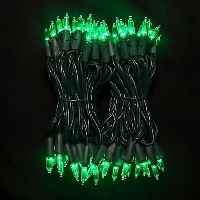 Green Christmas LED Lights - 2 Pack 100 Count Green Christmas String Lights for Tree, Party, Holiday, Indoor/Outdoor St. Patrick's Day Decorations, 2 Sets 33 Feet Green Wire, UL Certified, Connectable