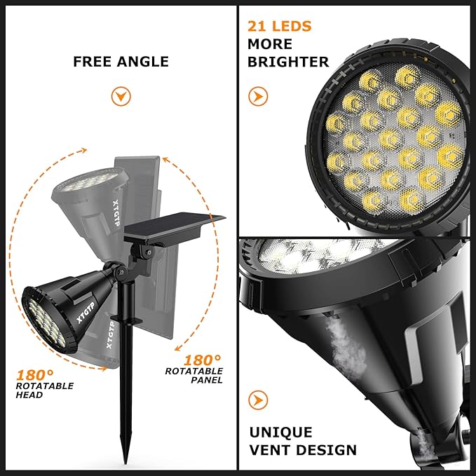 Solar Spot Lights Outdoor, 21 LEDs Solar Landscape Lights Auto On/Off with 3 Modes, IP67 Waterproof Solar Yard Spotlight Wall Lights, 2-in-1 Solar Outdoor Lights for Garden, Pathway, Pool