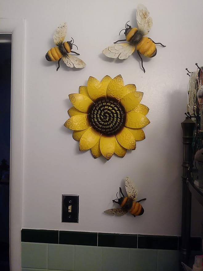 EASICUTI Sunflower Metal Flowers Wall Decor Metal Wall Art Decorations Hanging for Indoor Outdoor Home Bathroom Kitchen Dining Room Bedroom Living Room Or Wall Sculptures 12 Inch